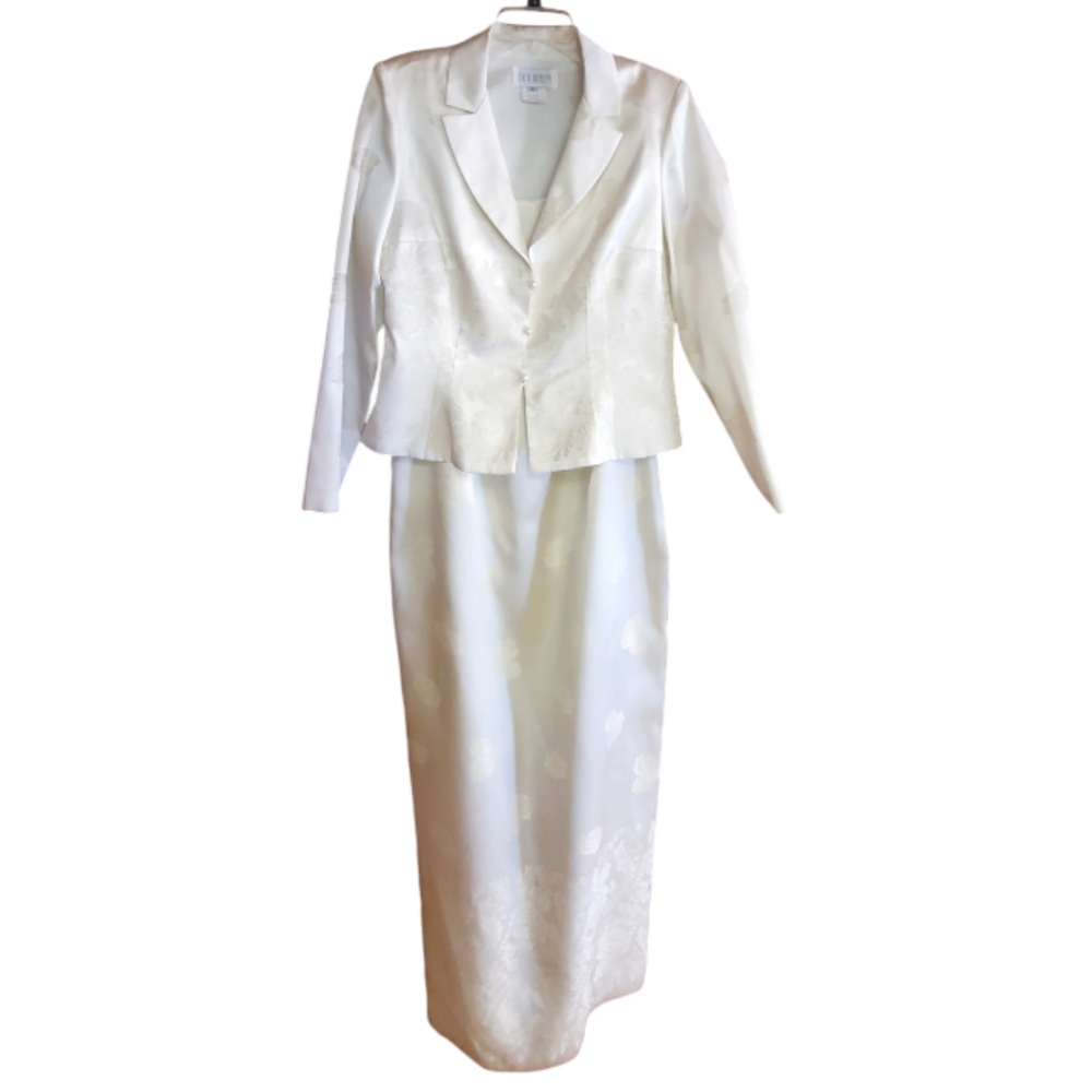 Ever Beauty Formal Satin Jacquard Champaign Jacket & Dress Size 12